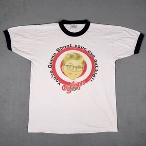 A Christmas Story Ringer T-Shirt L Ralphie Shoot Your Eye Out Movie Graphic Tee